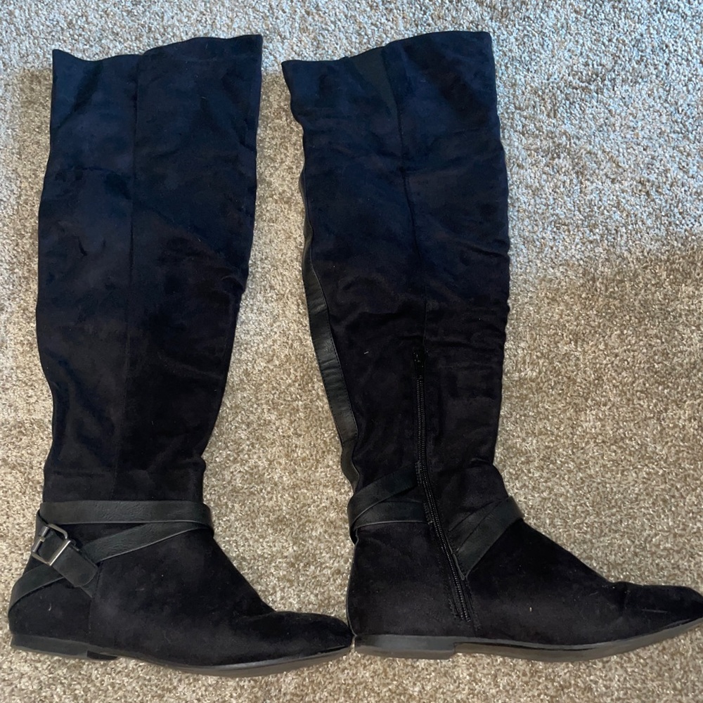 black faux suede over the knee boots